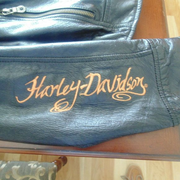 HARLEY LEATHER GOLD SCRIP FASHION JACKET LARGE - Picture 3 of 7